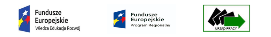 Logo Fundusze Europejskie Wiedza Edukacja Rozwój, Fundusze Europejskie Program Regionalny, Powiatowy Urząd Pracy