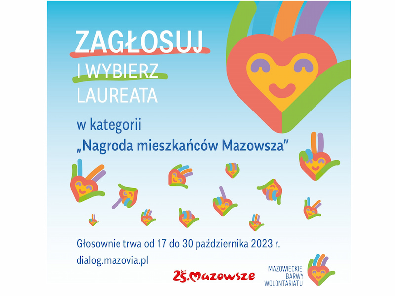 Ikona do artykułu: Wybierz swojego Laureata/Laureatkę w kategorii „Nagroda mieszkańców Mazowsza” w XIII edycji konkursu "Mazowieckie Barwy Wolontariatu"